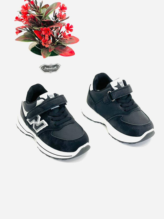 Quality Kids Velcro Strap Sneakers (Black & White)