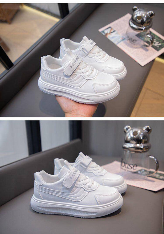 Classy White Single-Strap x Lace Kids Sneakers