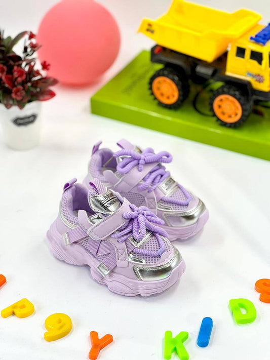 Kids Purple Gum-sole Velcro Strap Sneaker (With Lace)