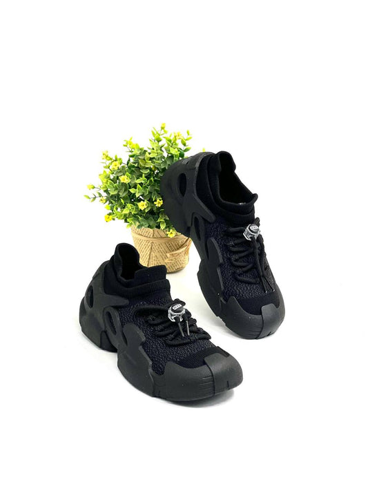 Kids Black Breathable Sneakers With Durable Gum sole (Elastic Upper)