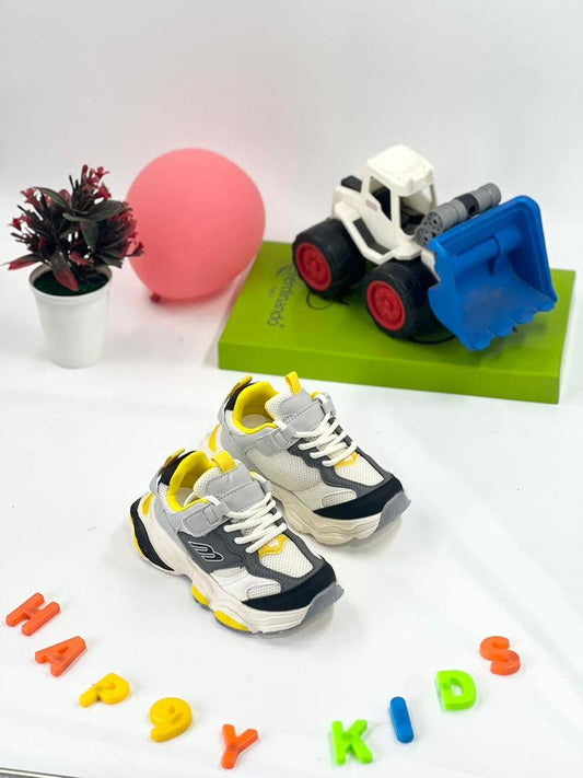 Solid-Sole Kids Sneakers (Yellow Detailed)